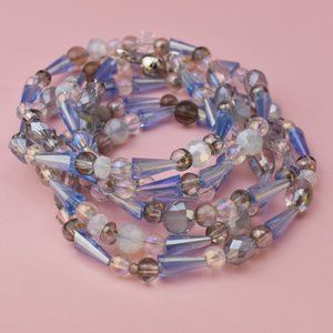 Extra long sky blue glass bead necklace, super long accent necklace